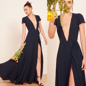 NWT Reformation Rosey Wrap Maxi Dress in Midnight Blue